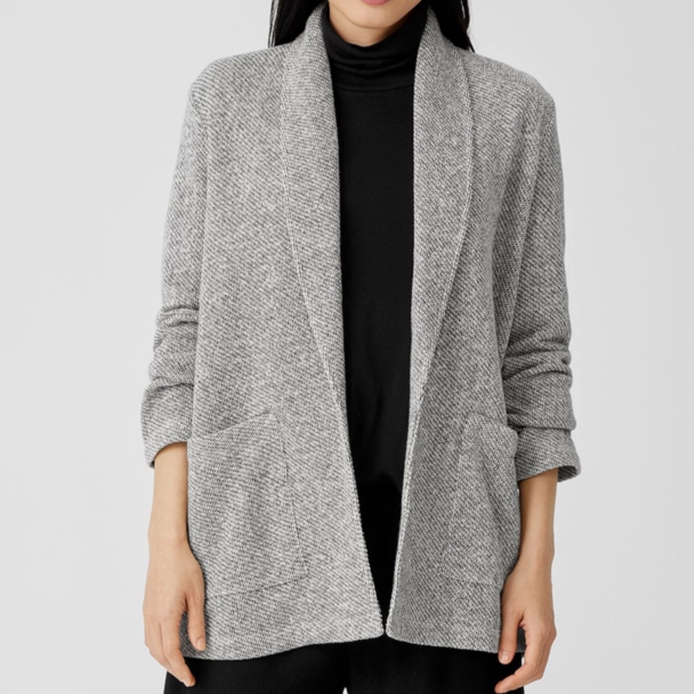 EILEEN FISHER Organic Cotton Terry Shawl Collar Jacket Long‎ Length L